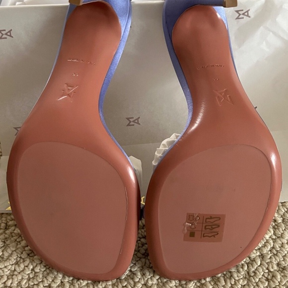 Amina Muaddi Giorgia Tanzanite Satin Crystal Ankle Wrap Sandals Pumps Heels - Picture 6 of 9